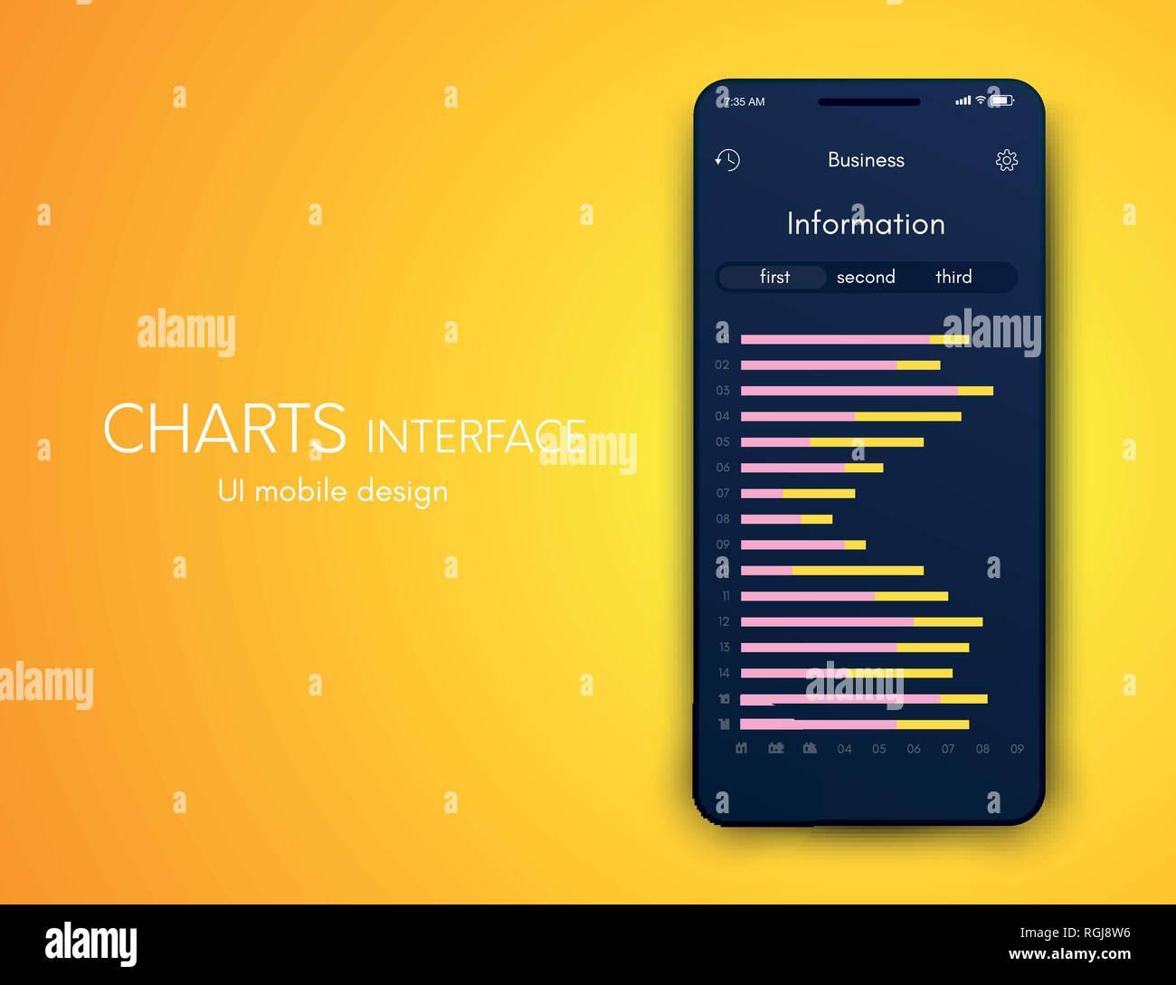 User interface with infographics with charts and graphs in flat design. Ui design Stock Vector