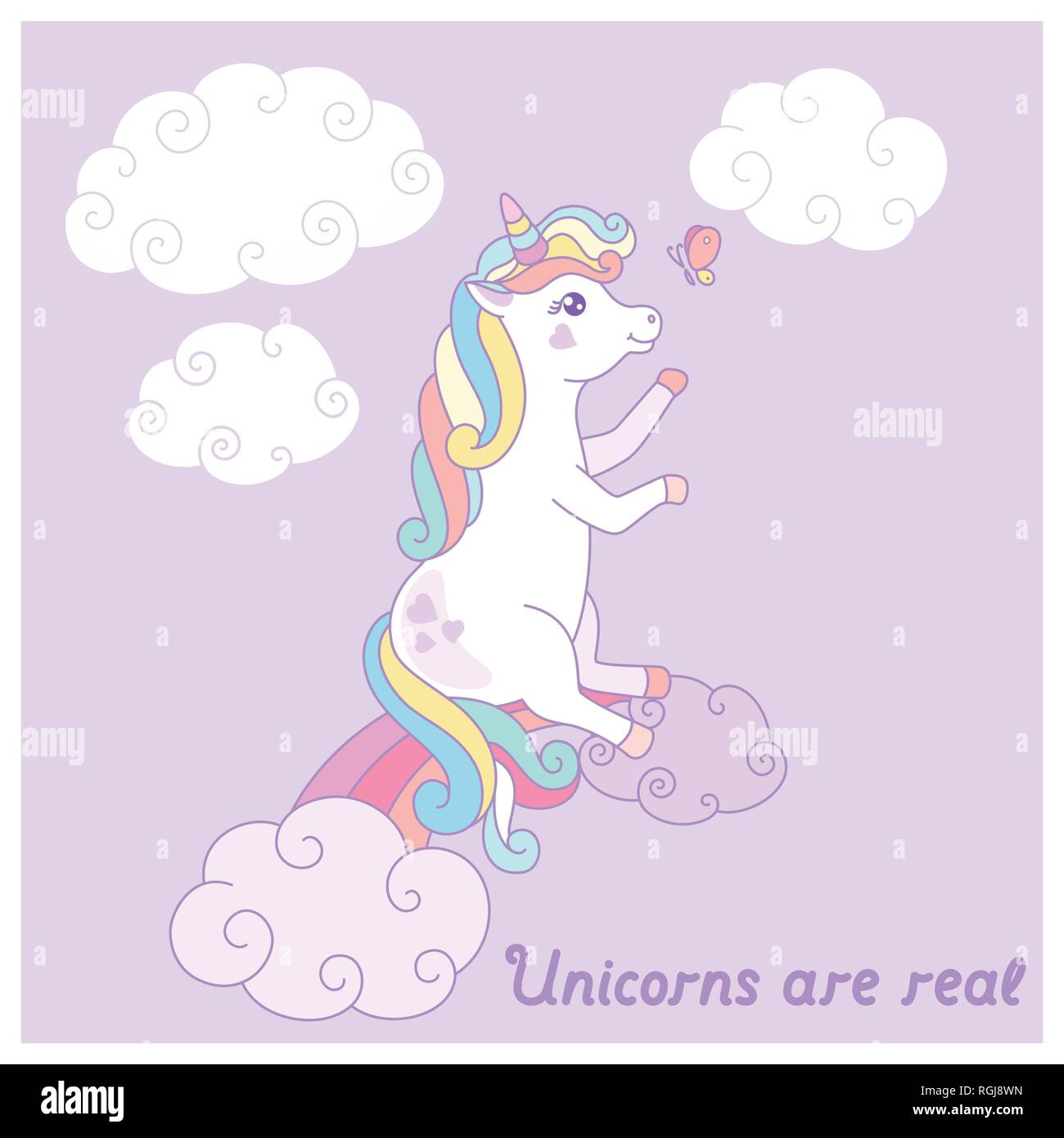 Hand drawn cartoon vector card with cute unicorn Stock Vector Image ...