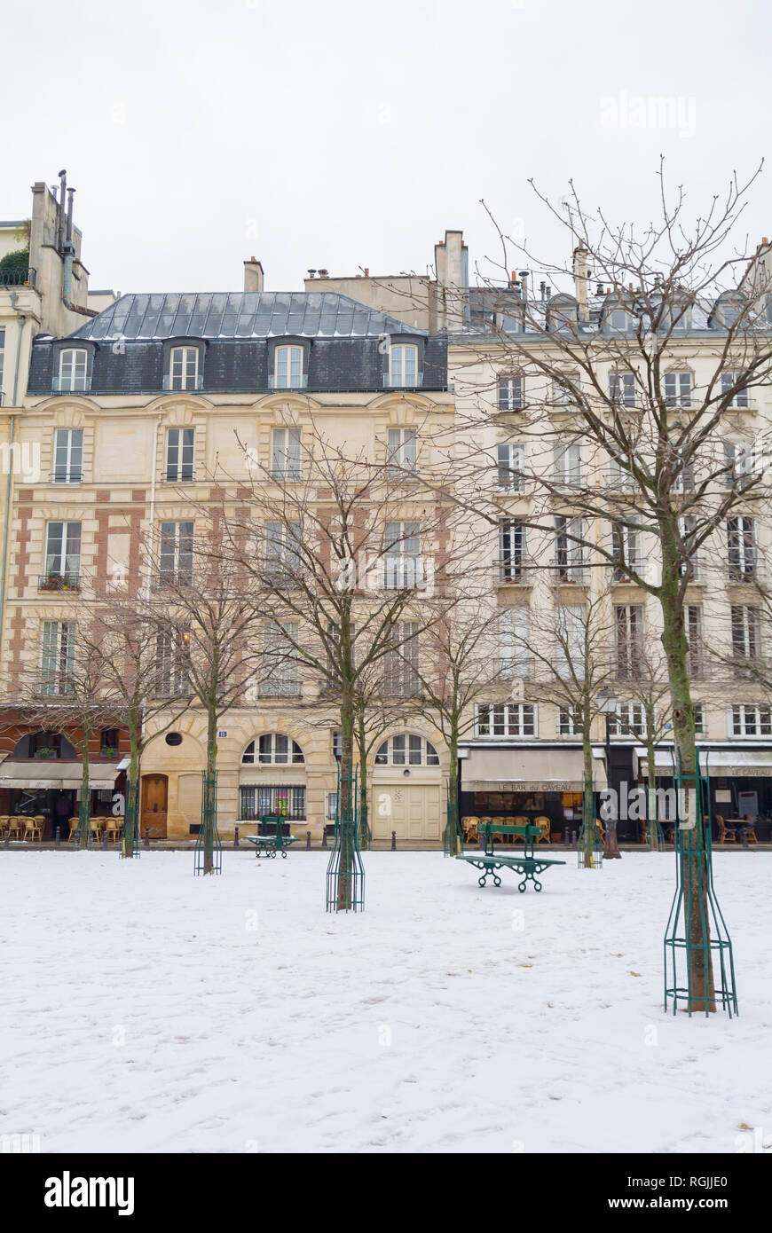 Place d'Auphine under snow, paris, france Stock Photo