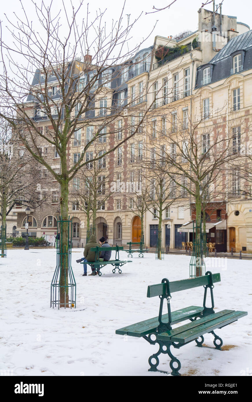 Place d'Auphine under snow, paris, france Stock Photo