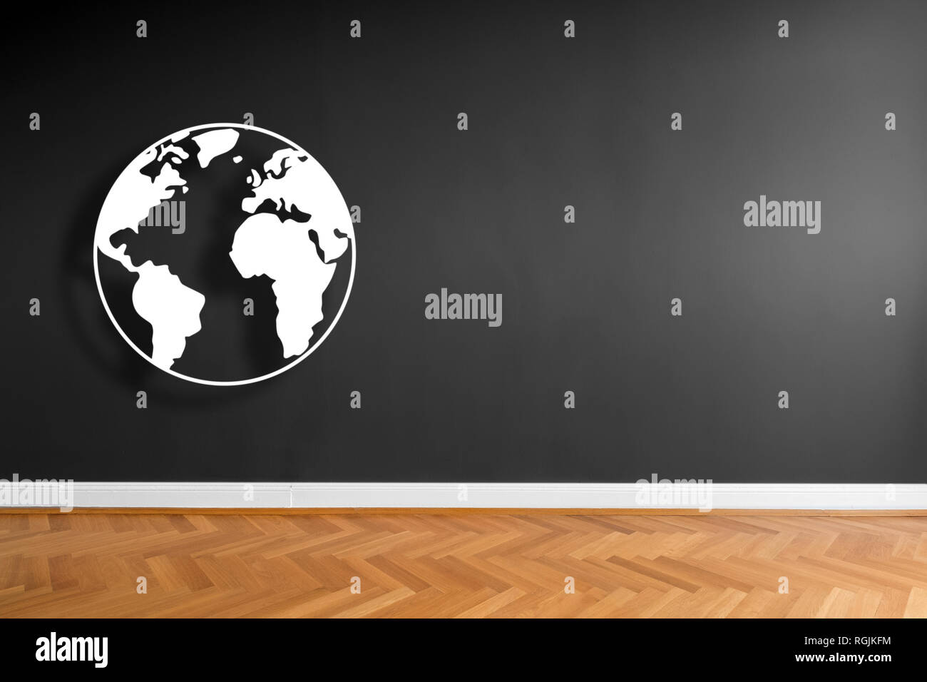 world illustration / earth graphic on wall background in empty room Stock Photo