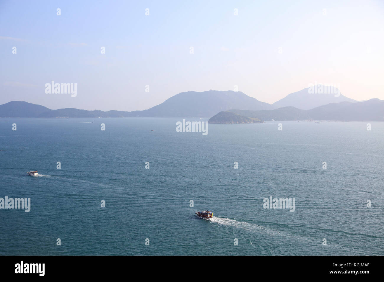 View of Outlying Islands, South China Sea from Pok Fu Lam, Hong Kong Island, Hong Kong, China, Asia Stock Photo