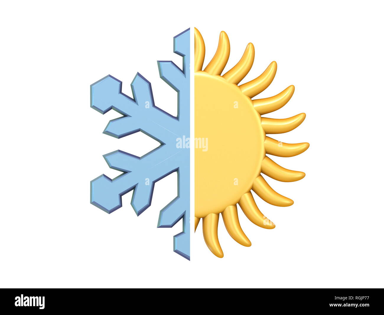 Weather icon half SUN half SNOWFLAKE 3D render illustration isolated on