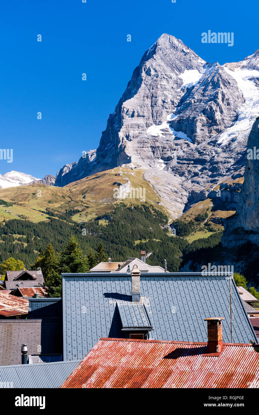 Switzerland, Bernese Oberland, Bernese Alps, Eiger, Muerren Stock Photo