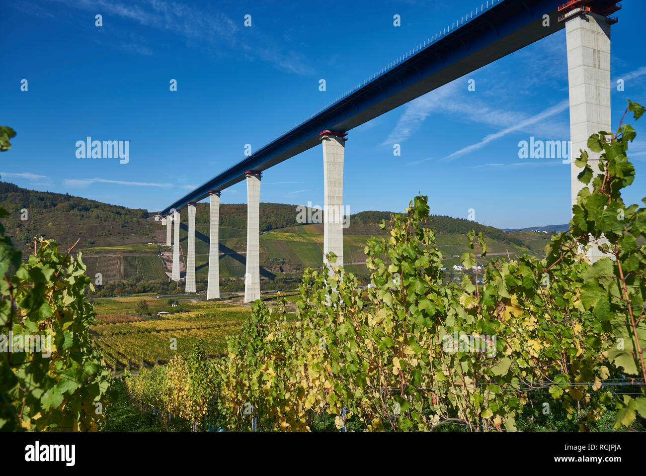 Germany, Rhineland-Palatinate, Bernkastel-Wittlich, Zeltingen-Rachtig, Uerzig, Moselle river, High Moselle Bridge Stock Photo
