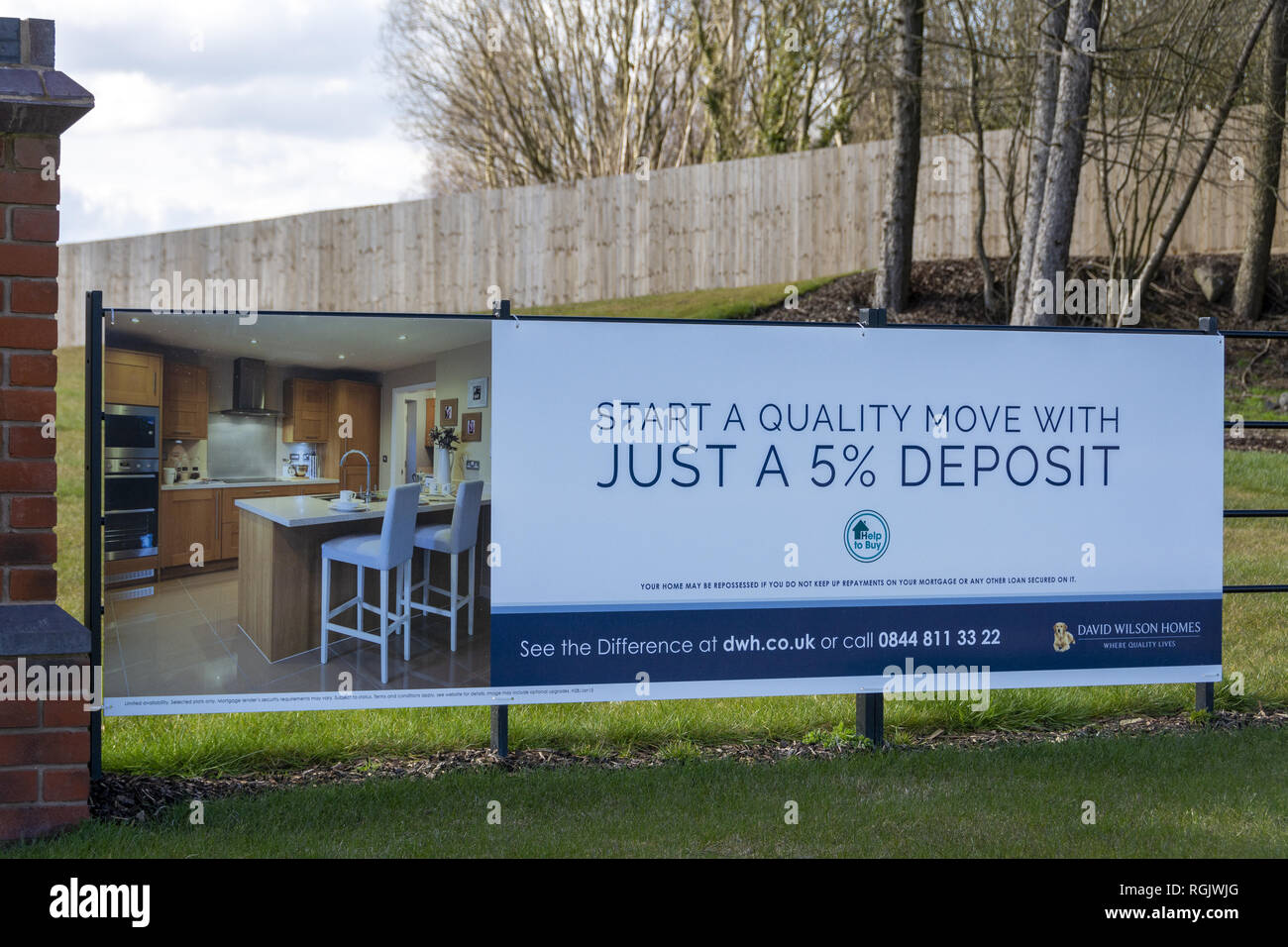 Just a 5% deposit sign at the David Wilson Homes development in Baggeridge Village, Sedgley, West Midlands, England, UK Stock Photo