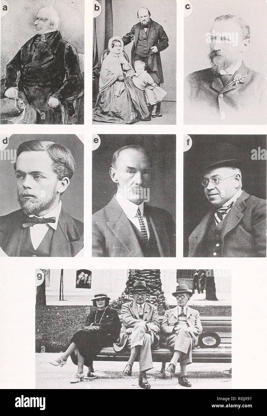 . Bulletin of the British Museum (Natural History). . Fig. 2 A. George Samouelle. B. Aaam White (age 48). his mother (78) and son (2). Dec. 1865. C. Reginald Gardiner Butler. D. Edward John Miers. E. Reginald Innes Pocock. F. Francis Jeffrey Bell. G. from left to right, Isabella Gordon, Stanley Wells Kemp, William Thomas Caiman (at International Congress of Zoology, Lisbon 19.^8).. Please note that these images are extracted from scanned page images that may have been digitally enhanced for readability - coloration and appearance of these illustrations may not perfectly resemble the original w Stock Photo
