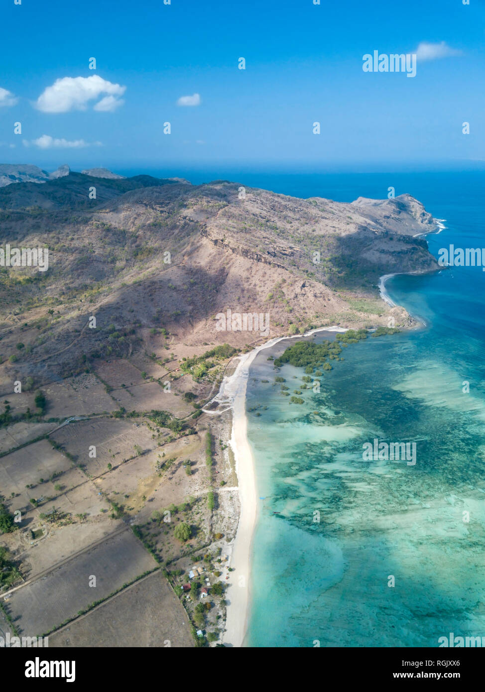 Indonesia, Sumbawa, West Sumbawa, Aerial view of Jelengah beach Stock Photo