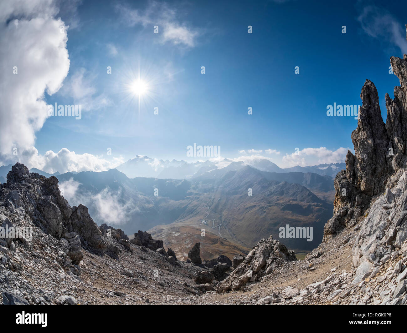 Border region Italy Switzerland, mountain landscape at Piz Umbrail Stock Photo