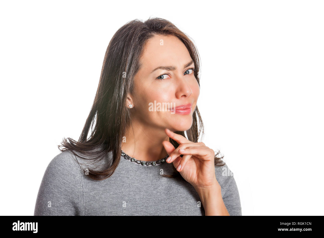 Young woman showing disbelief isolated on white background Stock Photo