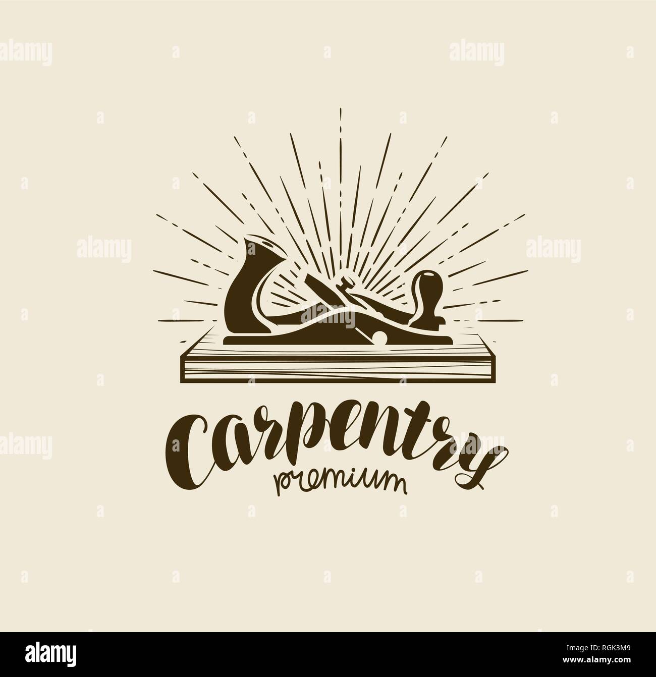 Carpentry logo or label. Workshop, woodwork, joiner plane symbol. Vector illustration Stock Vector