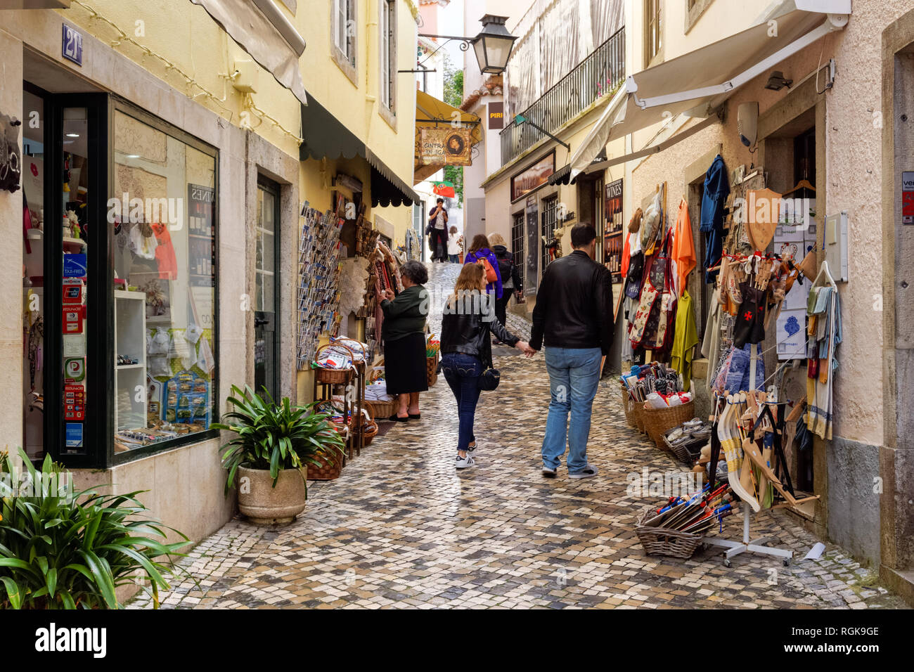 Tourists visiting souvenir shops in Sintra, Portugal Stock Photo