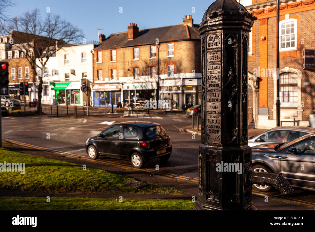 Esher, England - January 21, 2019. Located just outside of London, Esher is a twenty minute trainride from Metropolitan London. With its proximity to  Stock Photo