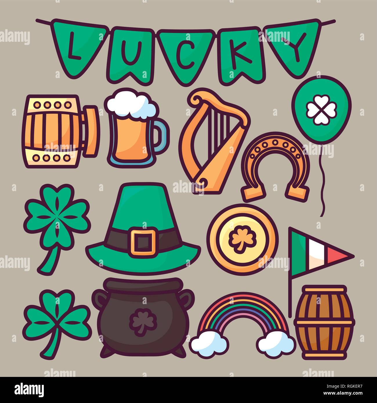 leprechaun cauldron with set icons vector illustration design Stock ...