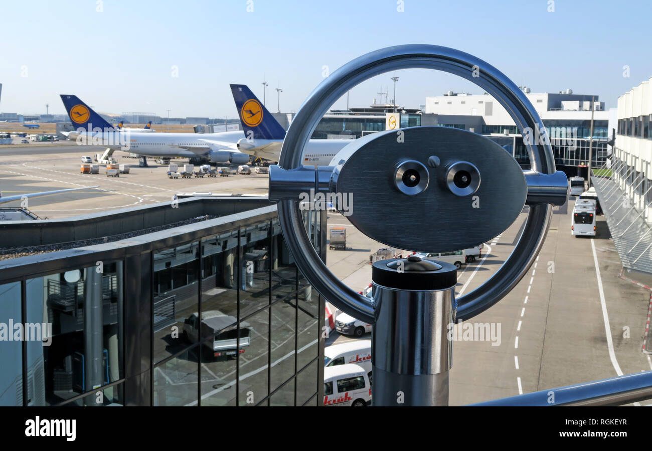 Plane spotting observation deck, at Frankfurt Airport, Frankfurt, 60547 Frankfurt, Germany Stock Photo