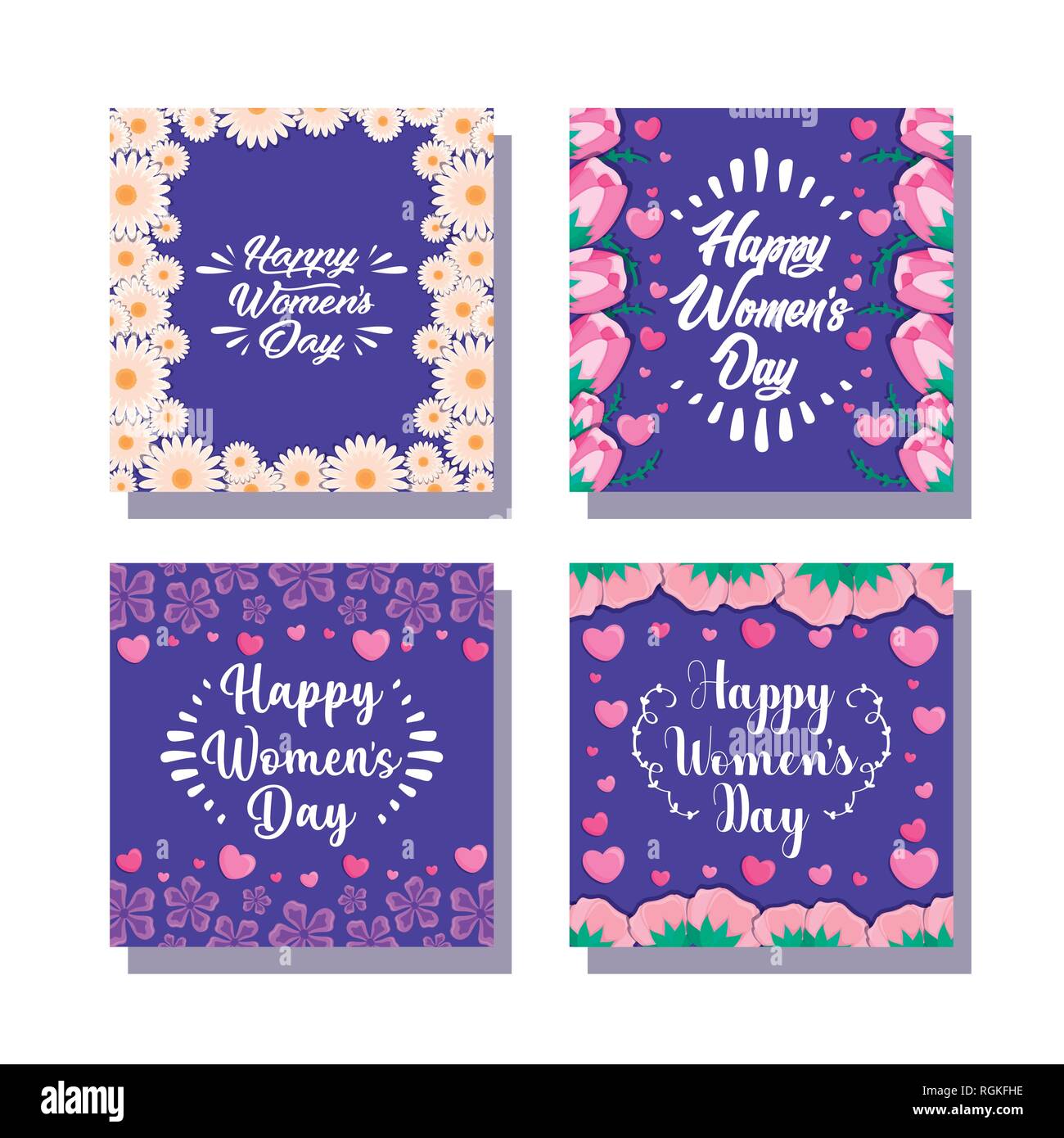 cards of happy women day with flowers vector illustration design Stock ...