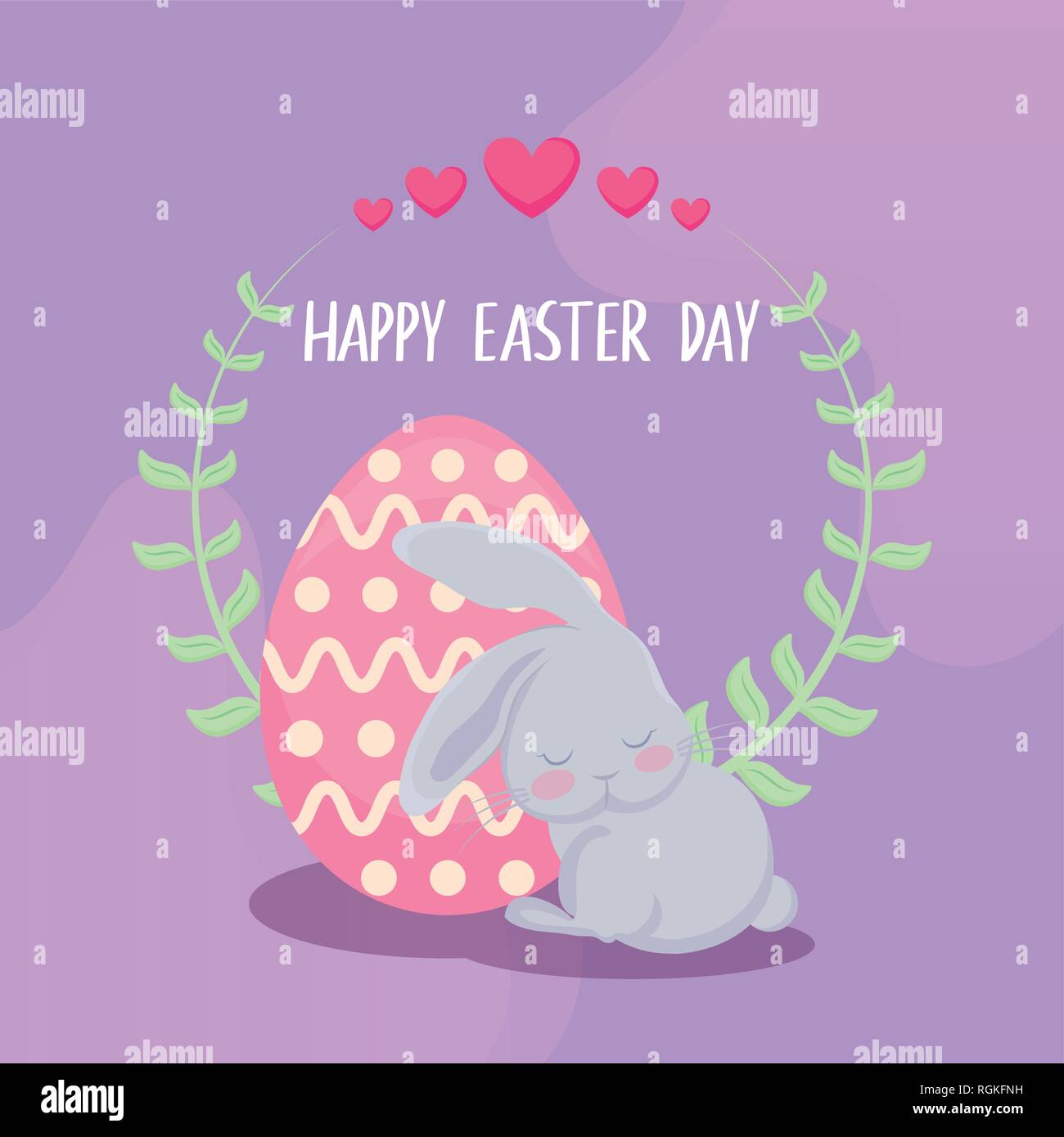 happy easter day card with cute rabbit and egg vector illustration ...