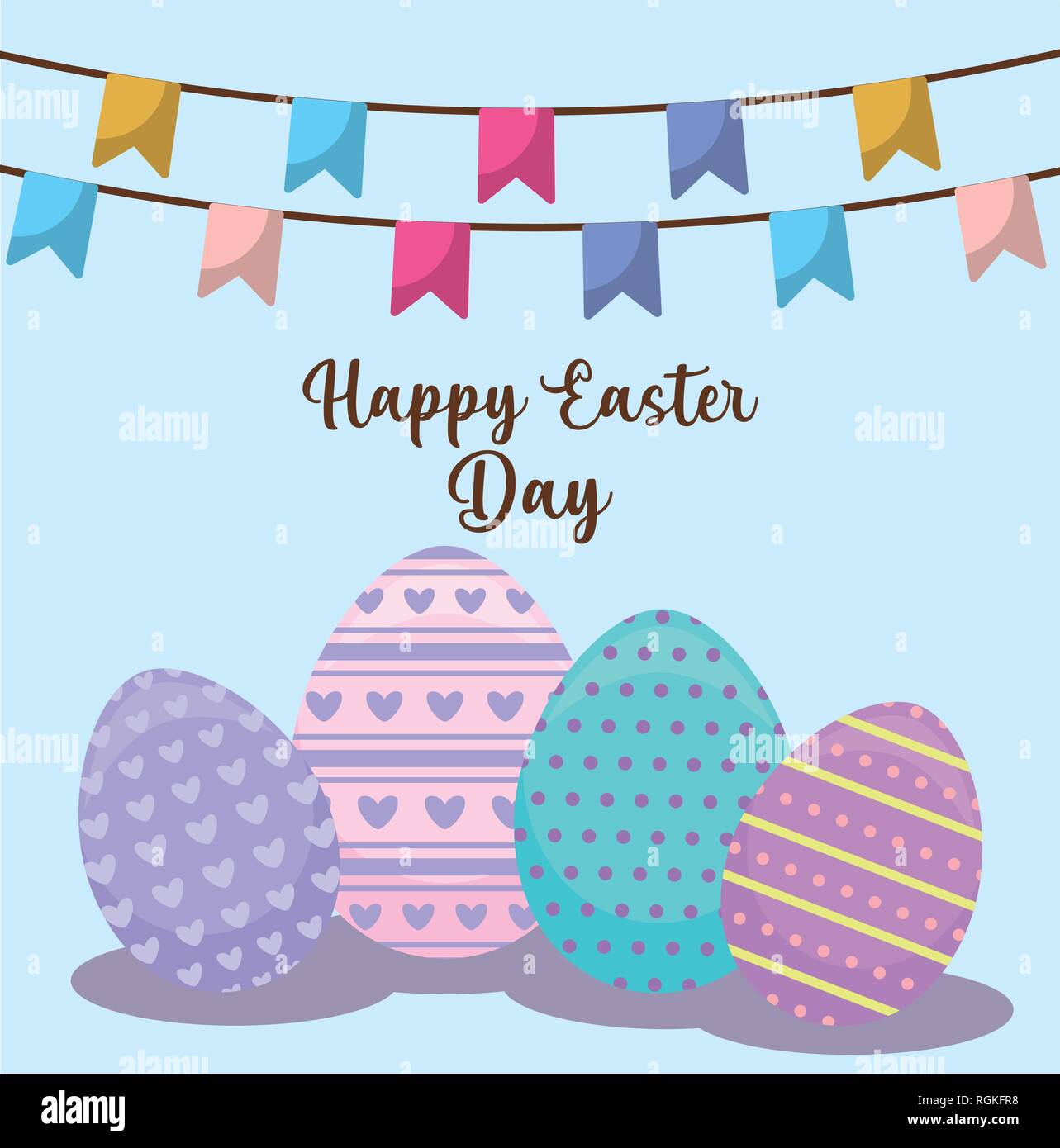 happy easter day card with decorated eggs vector illustration design ...