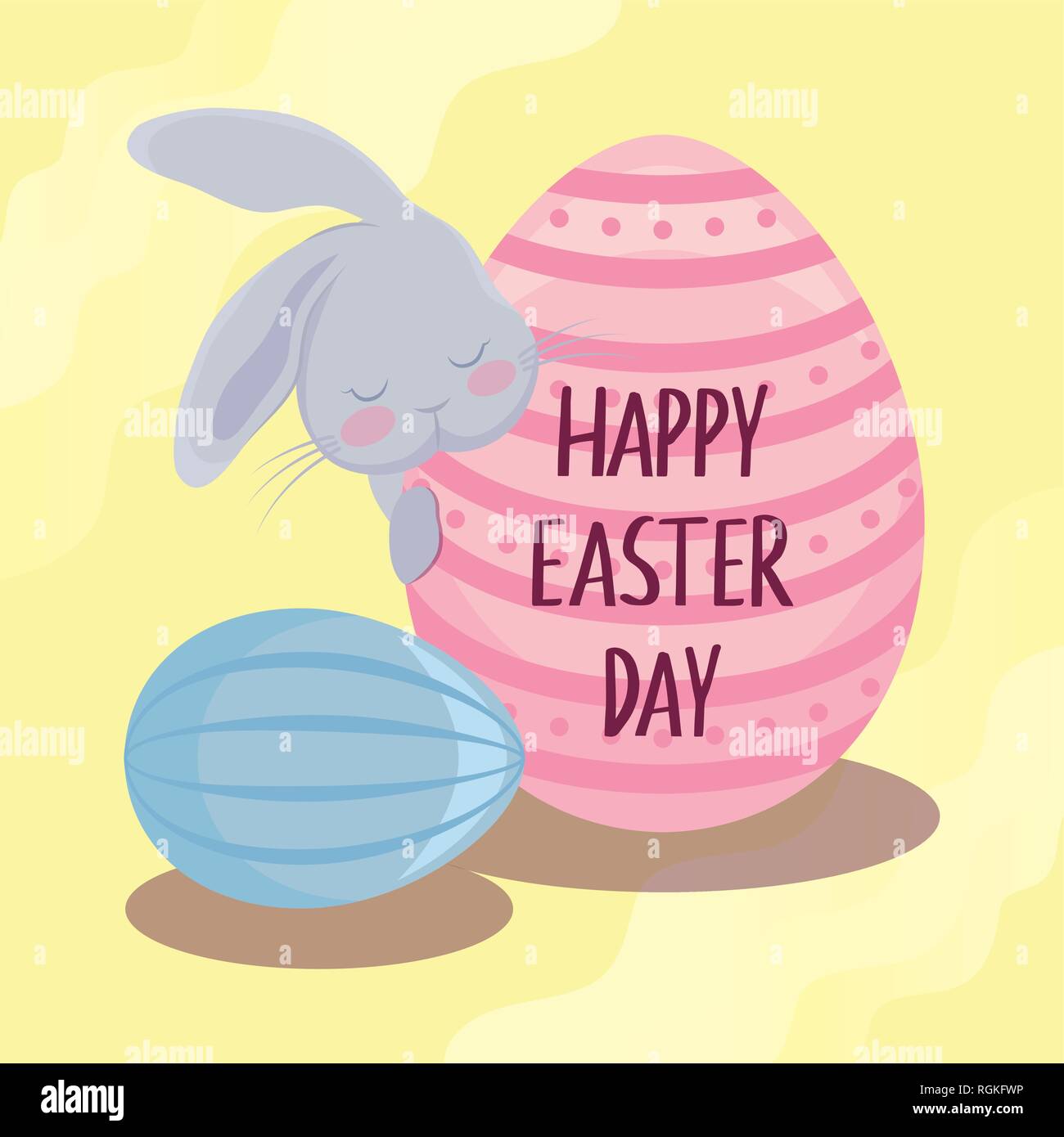 happy easter day card with cute rabbit and eggs vector ...