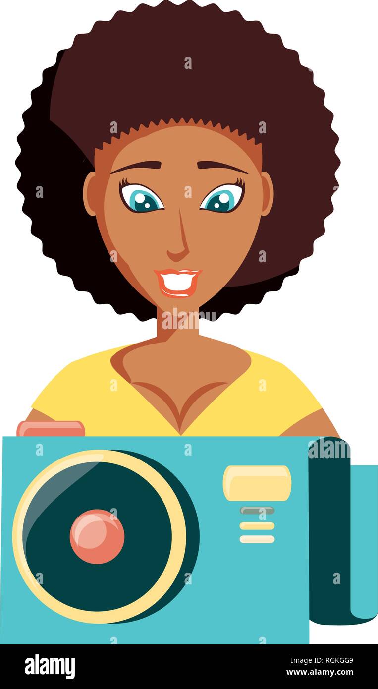 woman black with camera photographic vector illustration design Stock ...