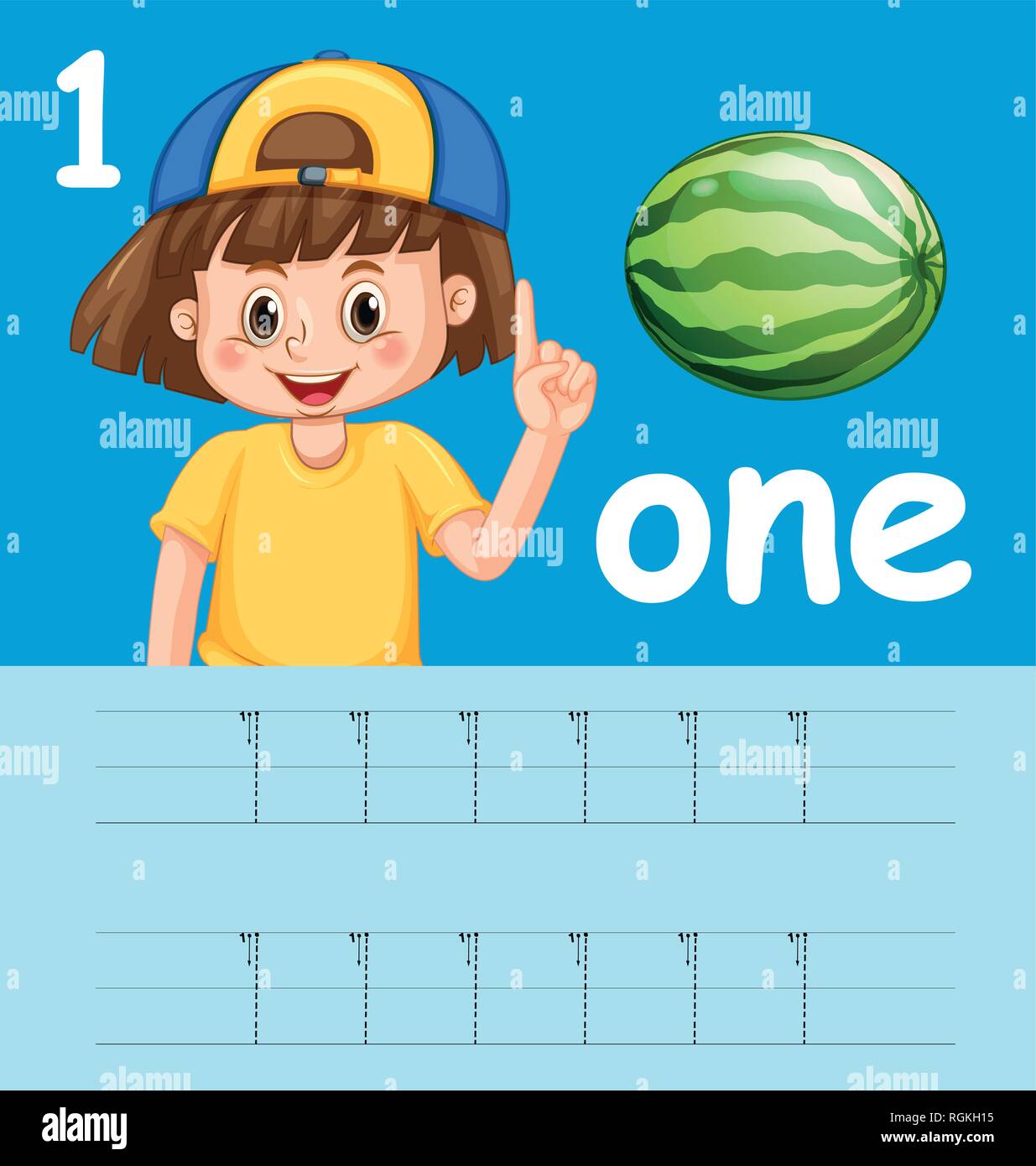 Number five tracing worksheets illustration Stock Vector