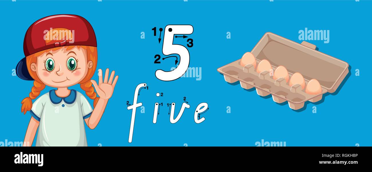 Number five tracing worksheets illustration Stock Vector