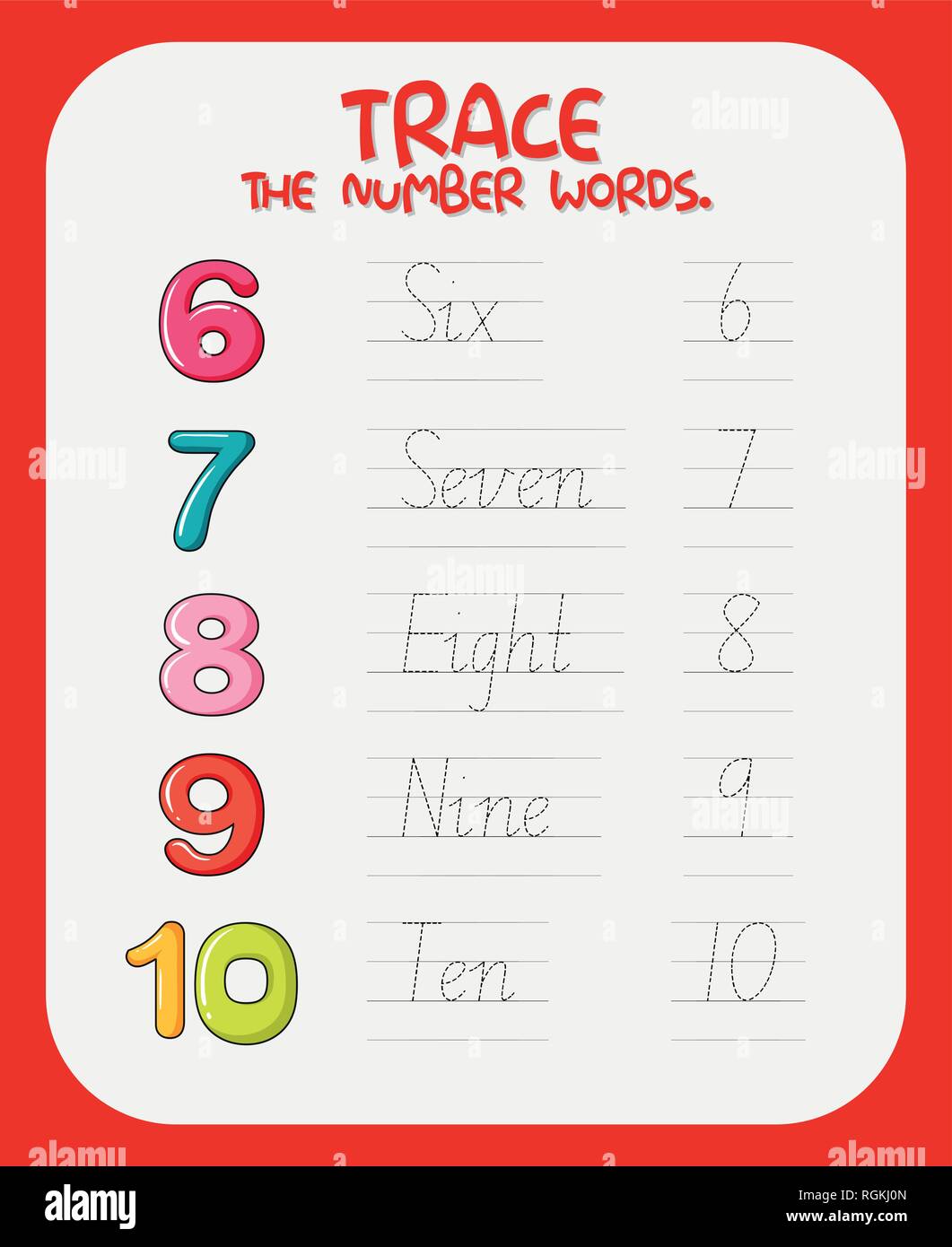Math number tracing worksheets illustration Stock Vector Image & Art