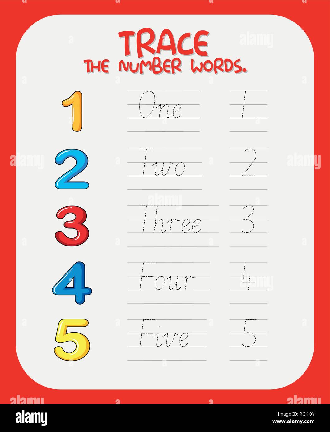math number tracing worksheets illustration stock vector image art alamy