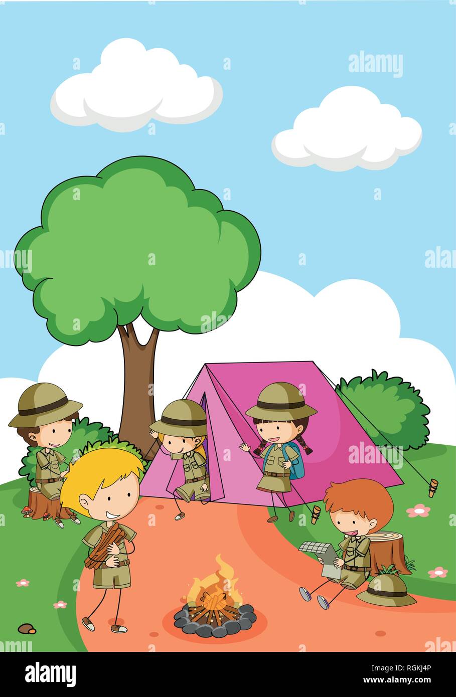 Camping kids in nature illustration Stock Vector Image & Art - Alamy