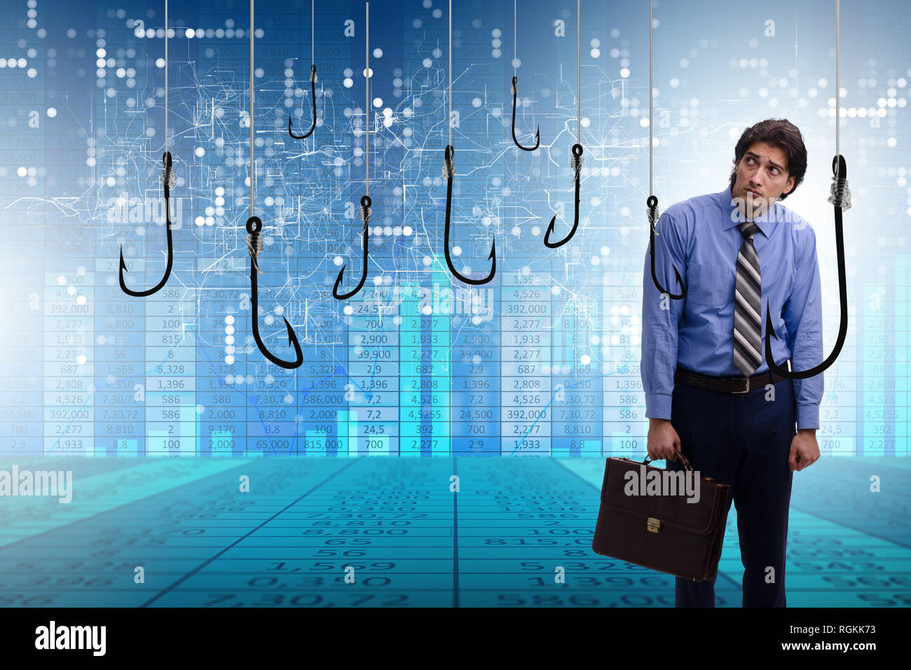 Businessman being tempted to bite the bait Stock Photo - Alamy