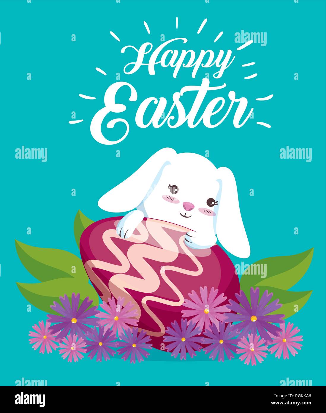 happy easter with rabbit and eggs decoration Stock Vector Image Art