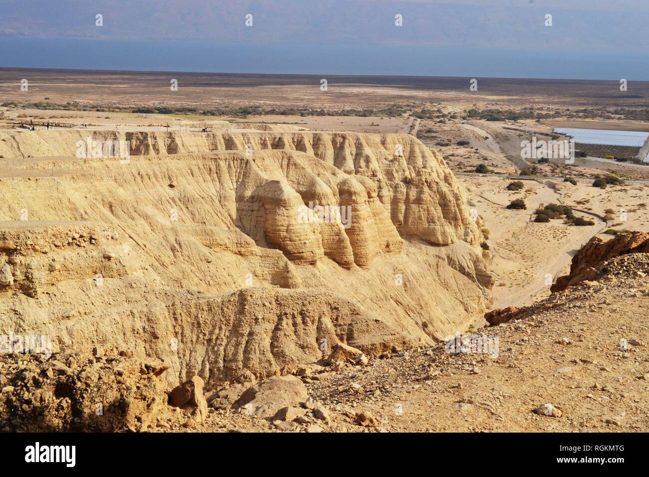 Qumran caves in Qumran National Park, where the dead sea scrolls were found Stock Photo