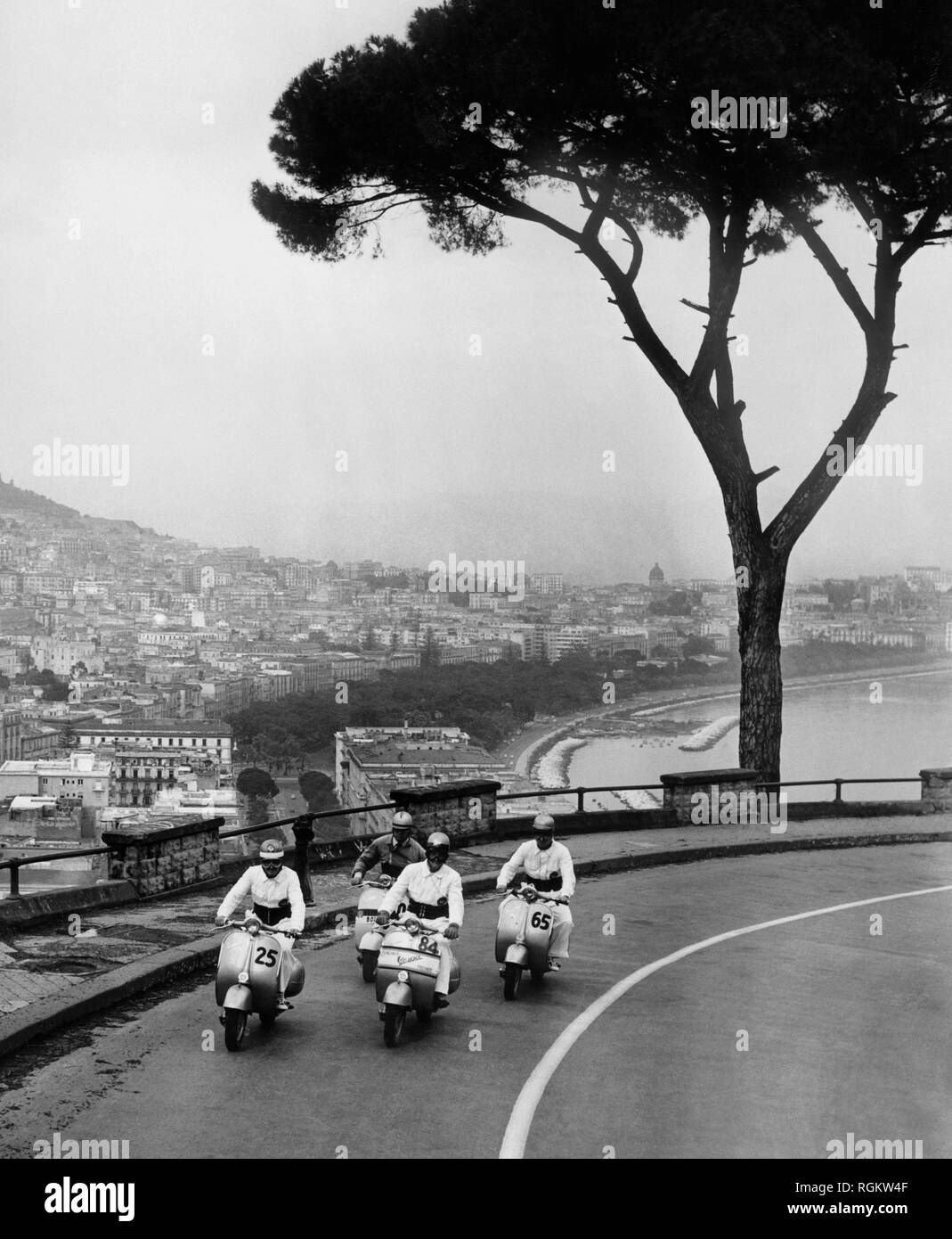 Italy, Naples, a gathering of motorcycles wasps, 1958 Stock Photo