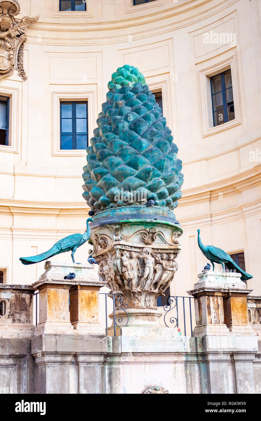 Vatican, Rome, Italy November 16, 2018 The Pine cone fountain, Fontana della Pigna is a