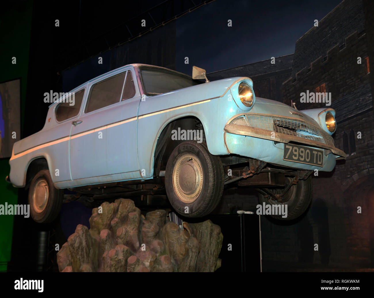 The  Ford Anglia 105SE, used in Harry Potter and the Chamber of Secrets, Warner Brothers Studio, Leavesdon Stock Photo
