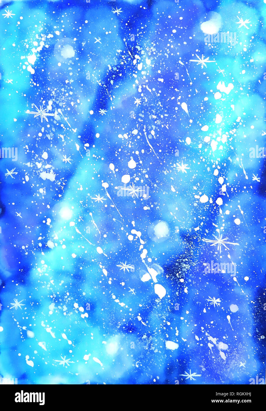 Watercolour snowing, space, sky illustration Stock Photo