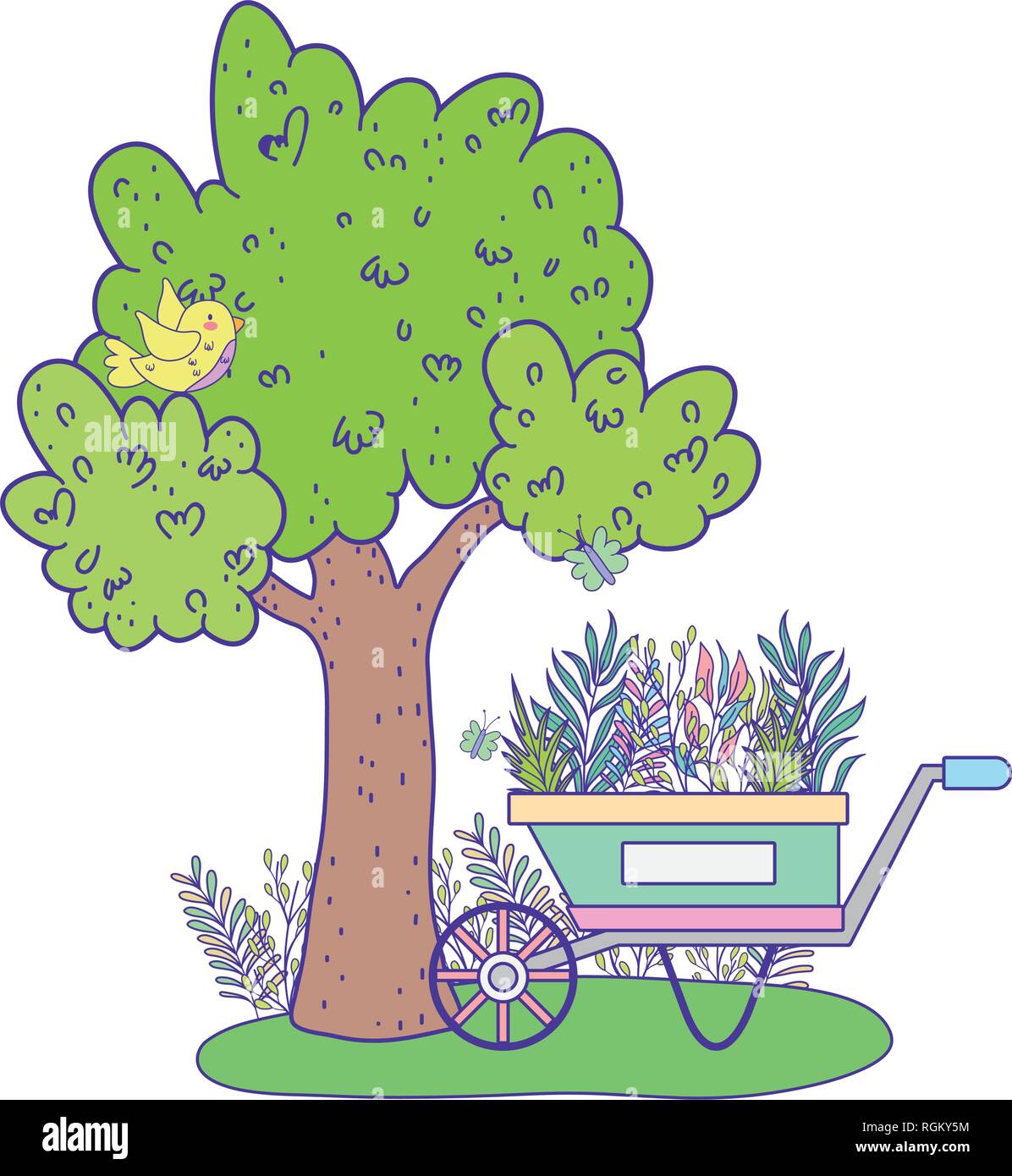 cute wheelbarrow gardening in the landscape Stock Vector Image & Art ...