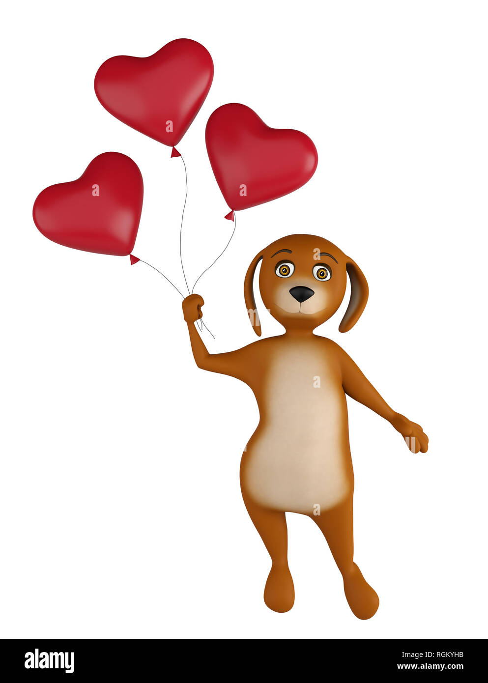 A cute lover valentine cartoon dog with a red heart baloons isolated on