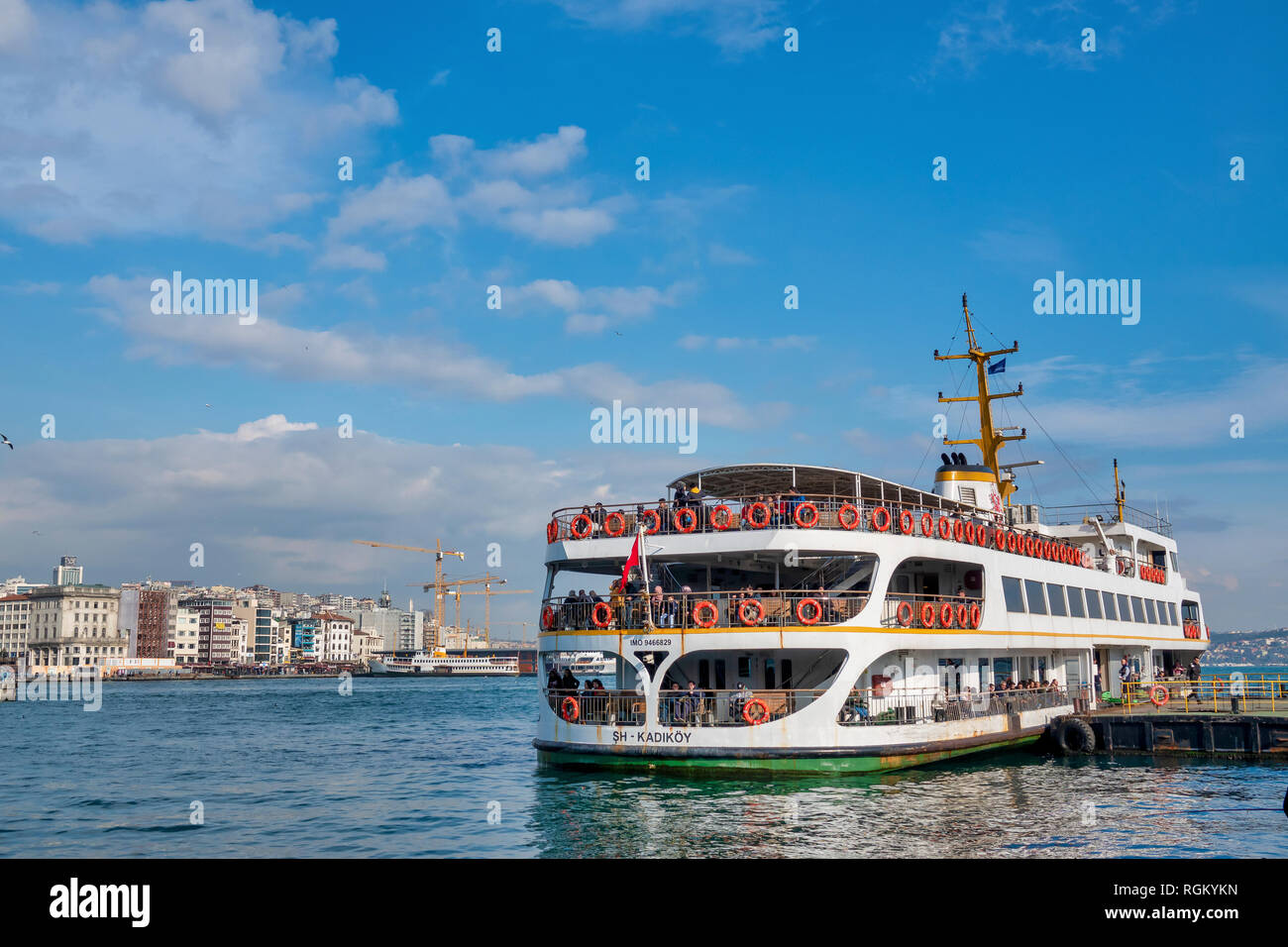 Sightseeing Boat in the Golden Horn, Istanbul, Turkey Stock Photo