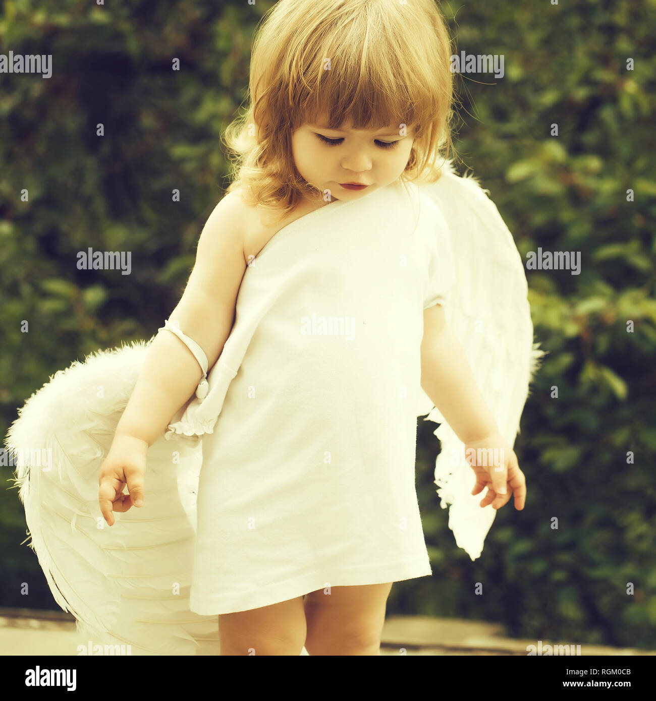 small boy in angel wings Stock Photo