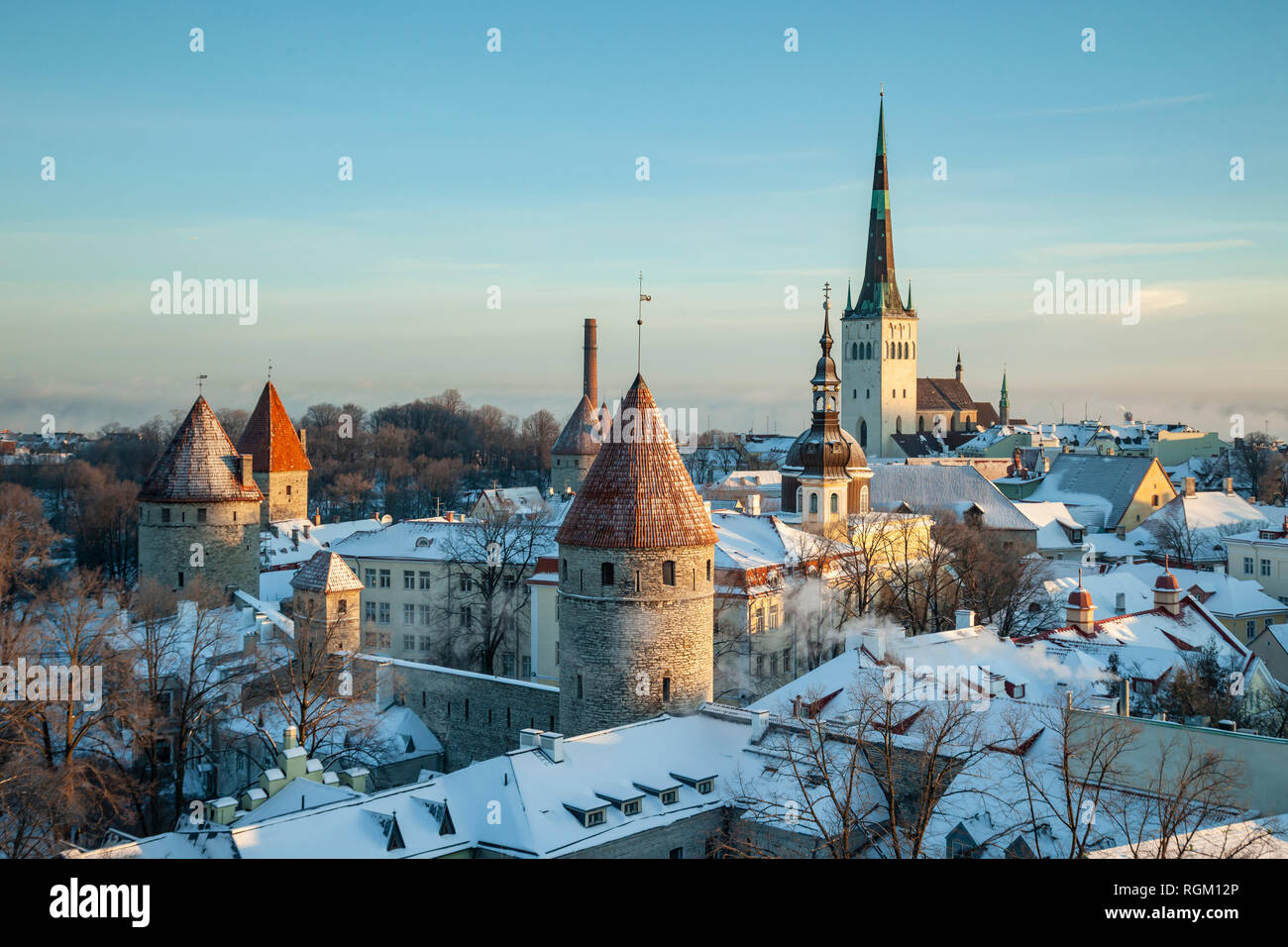 Iconic view of Tallinn old town on a winter morning, Estonia. Stock Photo