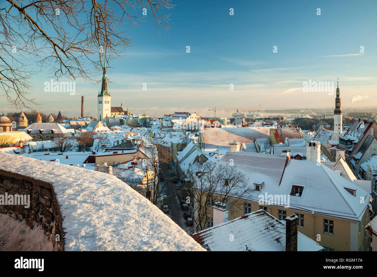 Winter morning in Tallinn old town, Estonia. Stock Photo