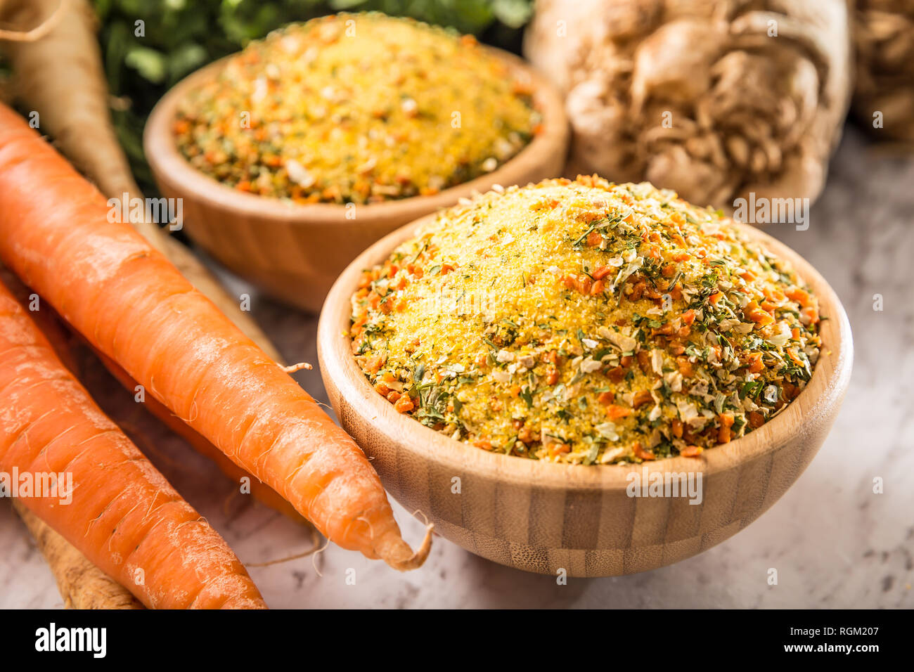 Seasoning spices condiment vegeta from dehydrated carrot parsley celery  parsnips and salt with or without glutamate Stock Photo - Alamy | 