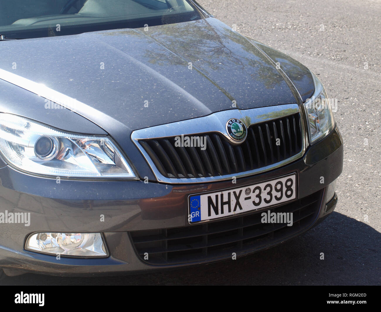 Grey Skoda Octavia in Corfu, Greece Stock Photo