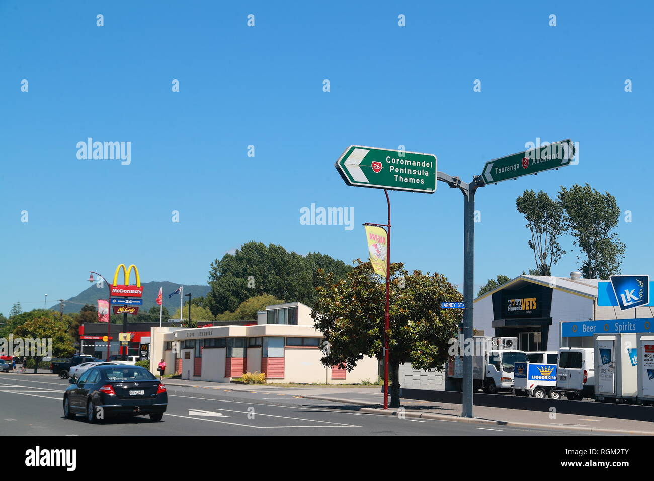Road signs in Paeroa, New Zealand Stock Photo Alamy