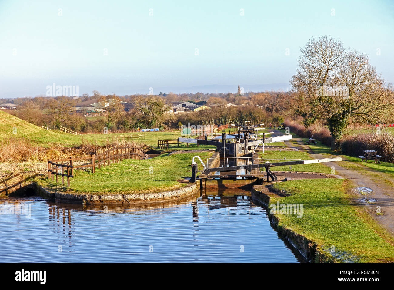 The Hurleston flight of locks at Hurleston Junction on the Llangollen Canal Cheshire England UK Stock Photo