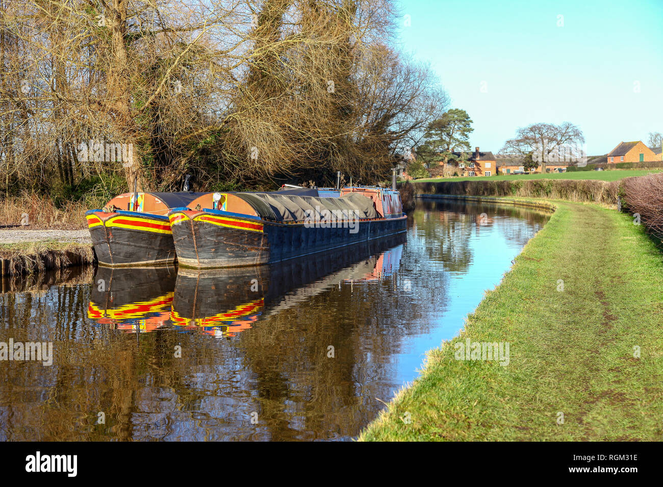 Barges or narrow boats on the Llangollen Canal Cheshire England UK Stock Photo