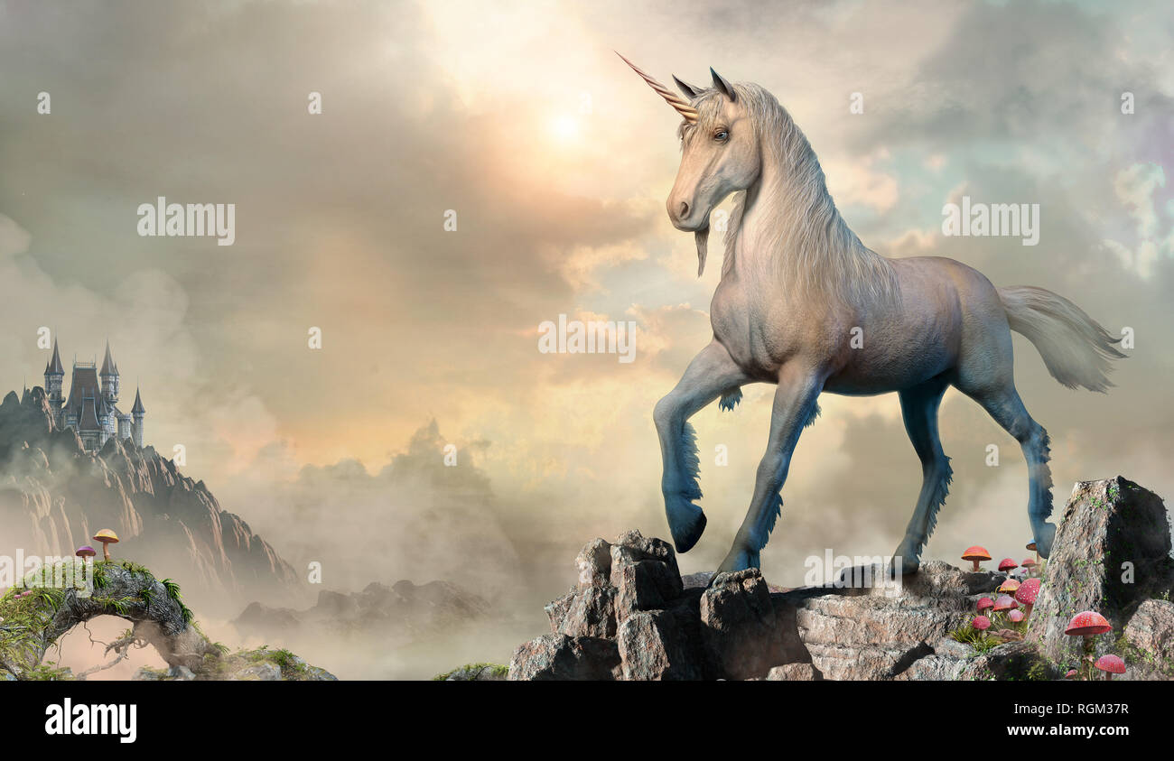 Unicorn scene 3D illustration Stock Photo