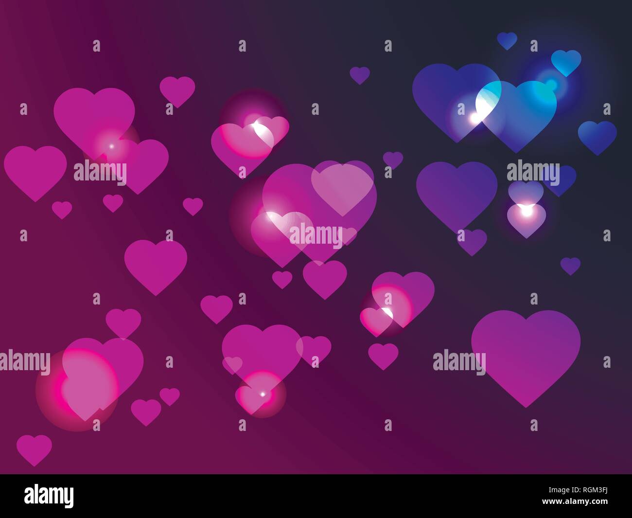 Happy Valentine's day, 14th of February. Bright hearts on background