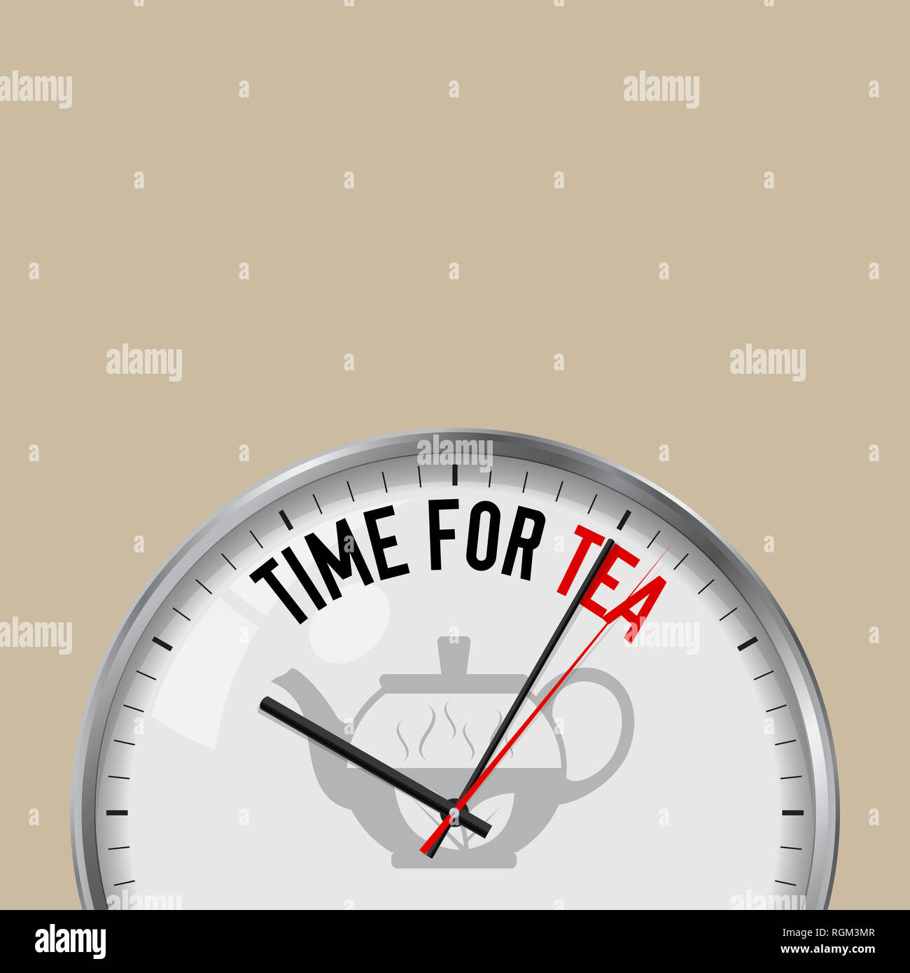 Time for Tea. White Clock with Motivational Slogan. Analog Metal Watch ...